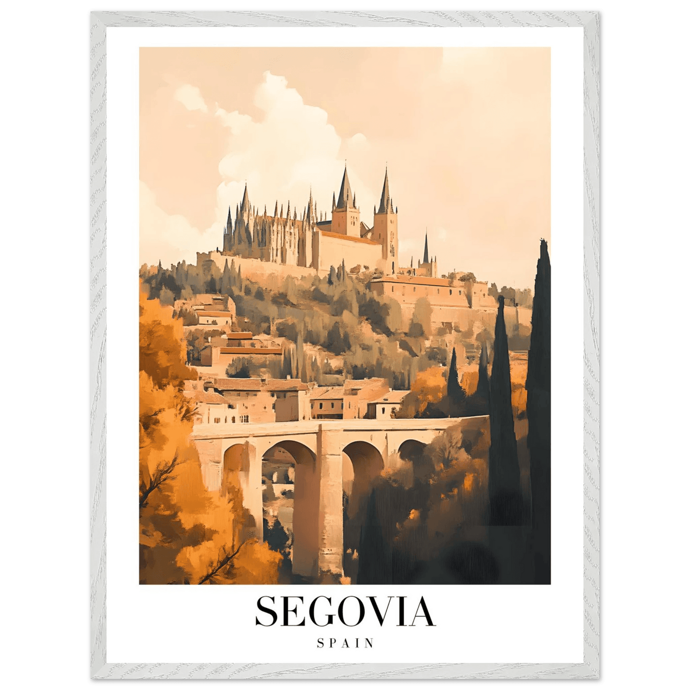 Segovia Spain Framed Poster – Vintage Travel Art with Warm Hues & Wooden Frame - Vibrantwalls