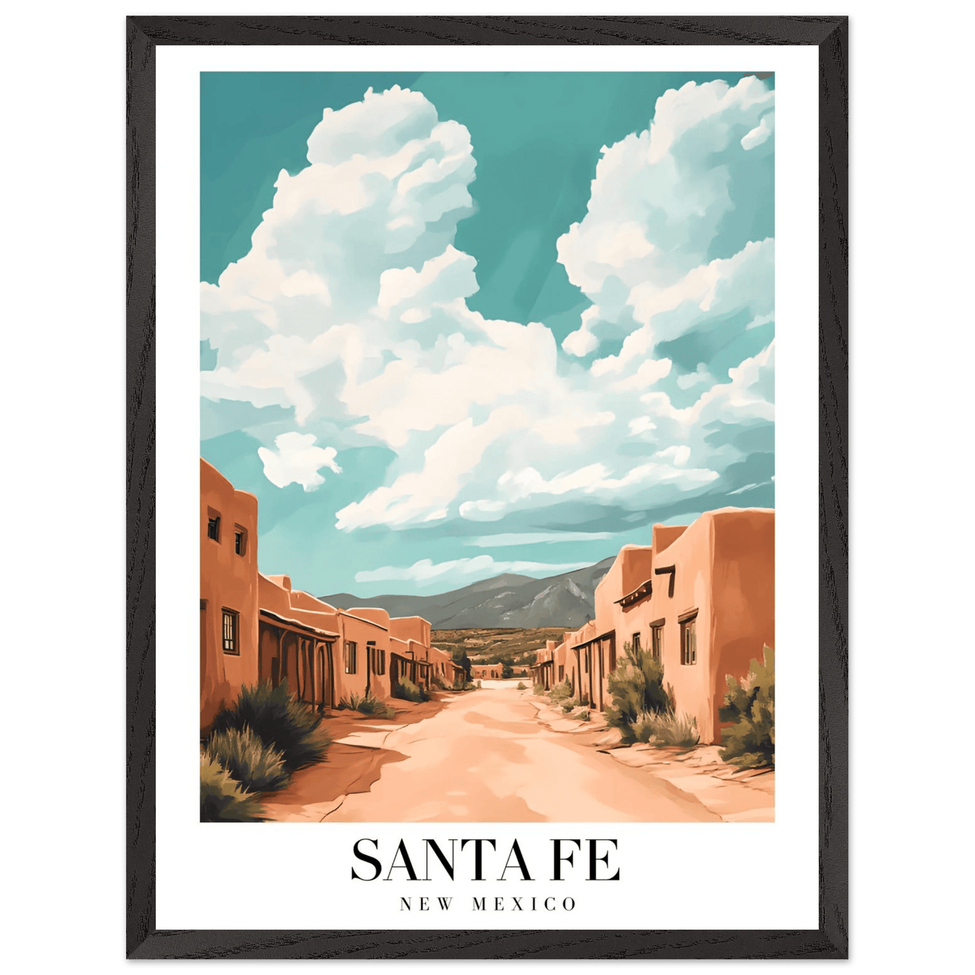 Santa Fe New Mexico Framed Poster – Vintage Southwest Wall Art with Wooden Frame - Vibrantwalls