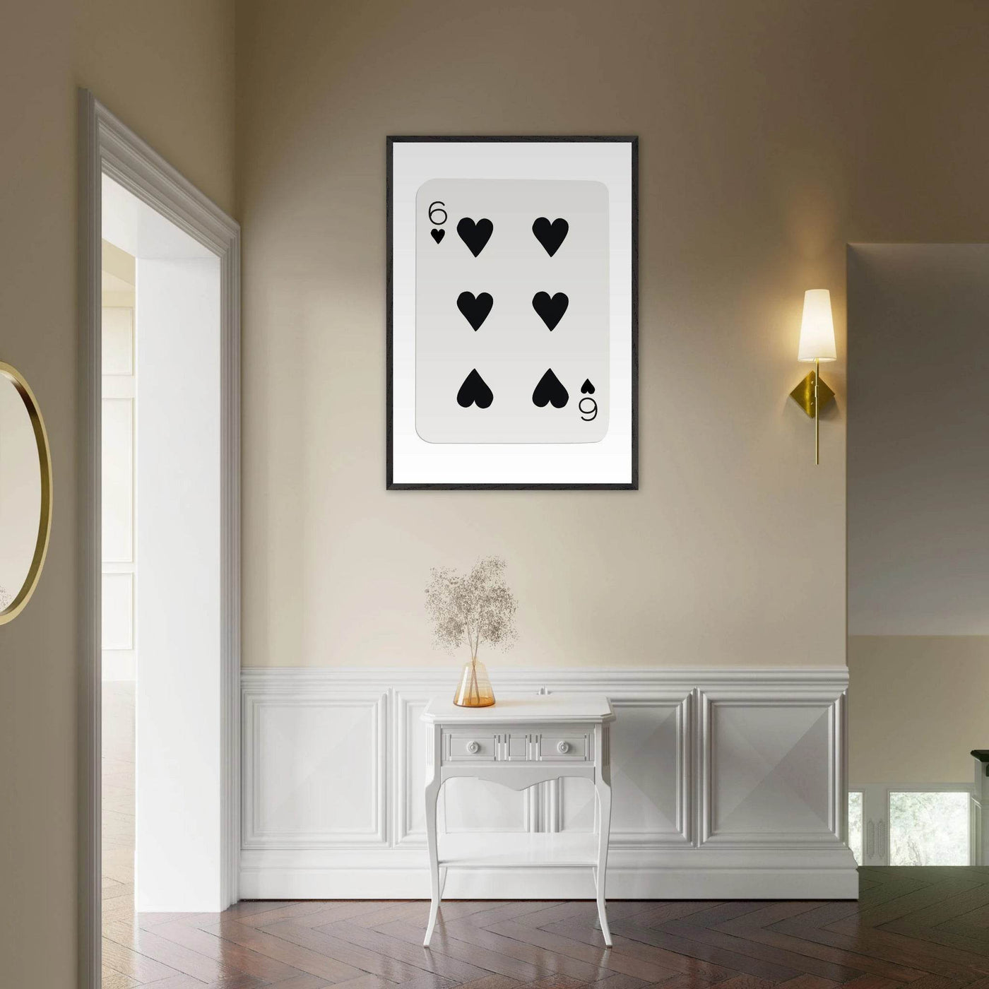 Six of Hearts Poker Card Print - Mounted Framed Poster Art, Eco-Friendly Wood Frame in Your Choice of Frame & Size - Vibrantwalls