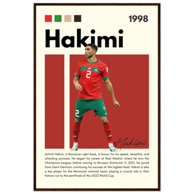 Achraf Hakimi Morocco Framed Football Legend Poster 60x90 cm 24x36″ Dark wood frame Vibrantwalls
