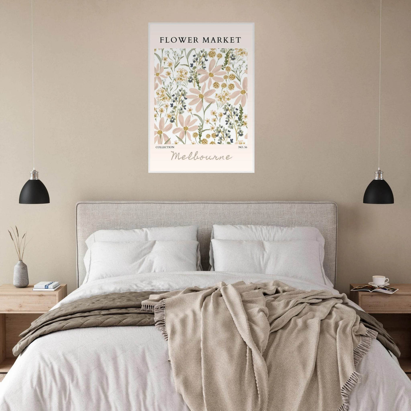 Flower Market Melbourne Framed Poster – Blush Floral & Sage Green Art Print | Ready-to-Hang Wall Decor - Vibrantwalls
