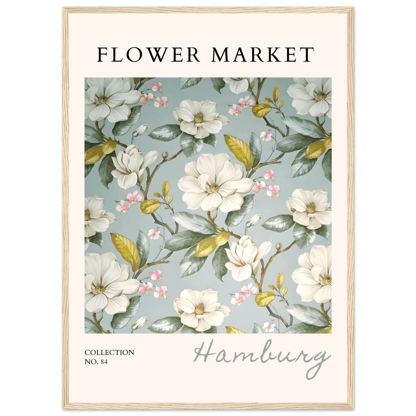 Hamburg 'Flower Market' Framed Poster – Elegant Magnolia & Cherry Blossom Art Print | Ready-to-Hang - Vibrantwalls