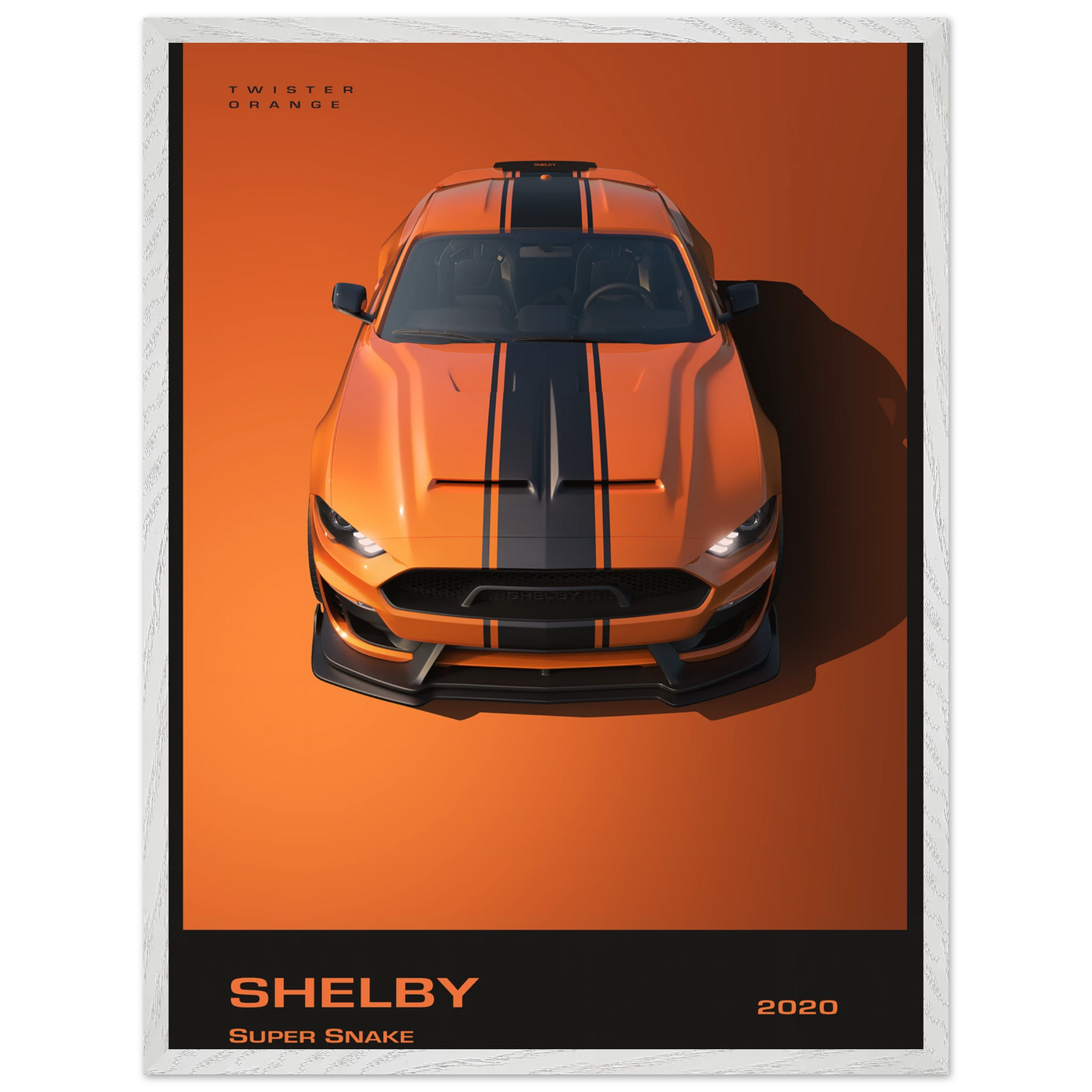 Shelby Super Snake 2020 "Twister Orange" Framed Poster | Modern Automotive Art, Ready-to-Hang Premium Quality 60x80 cm 24x32″ White frame Vibrantwalls