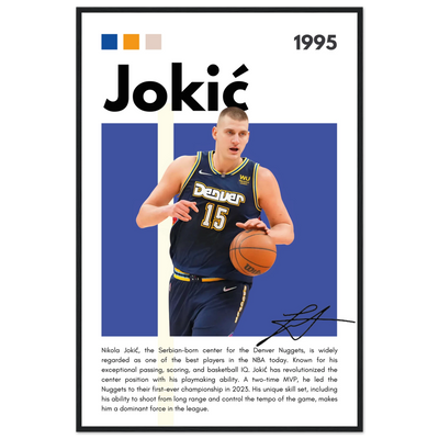 Nikola Jokic Joker Nuggets Minimalist Art Print 60x90 cm 24x36″ Black frame Vibrantwalls