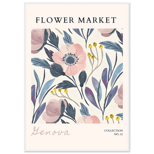 Flower Market 'Genova' Framed Poster – Blush & Indigo Floral Art Print | Ready-to-Hang Botanical Decor - Vibrantwalls