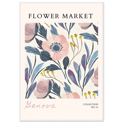 Flower Market 'Genova' Framed Poster – Blush & Indigo Floral Art Print | Ready-to-Hang Botanical Decor - Vibrantwalls