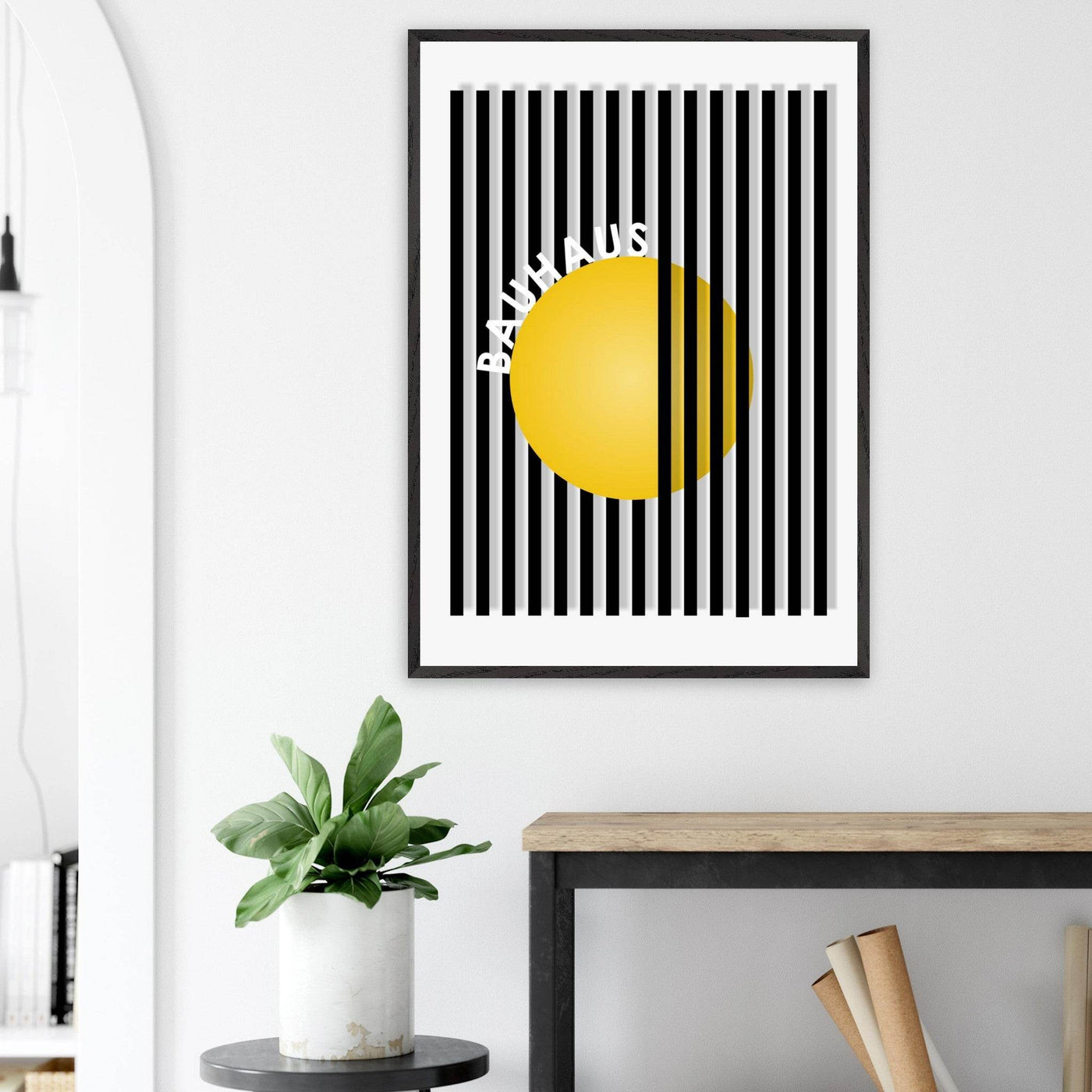 Bauhaus Yellow Circle Wall Art with Modern Stripes - Vibrantwalls
