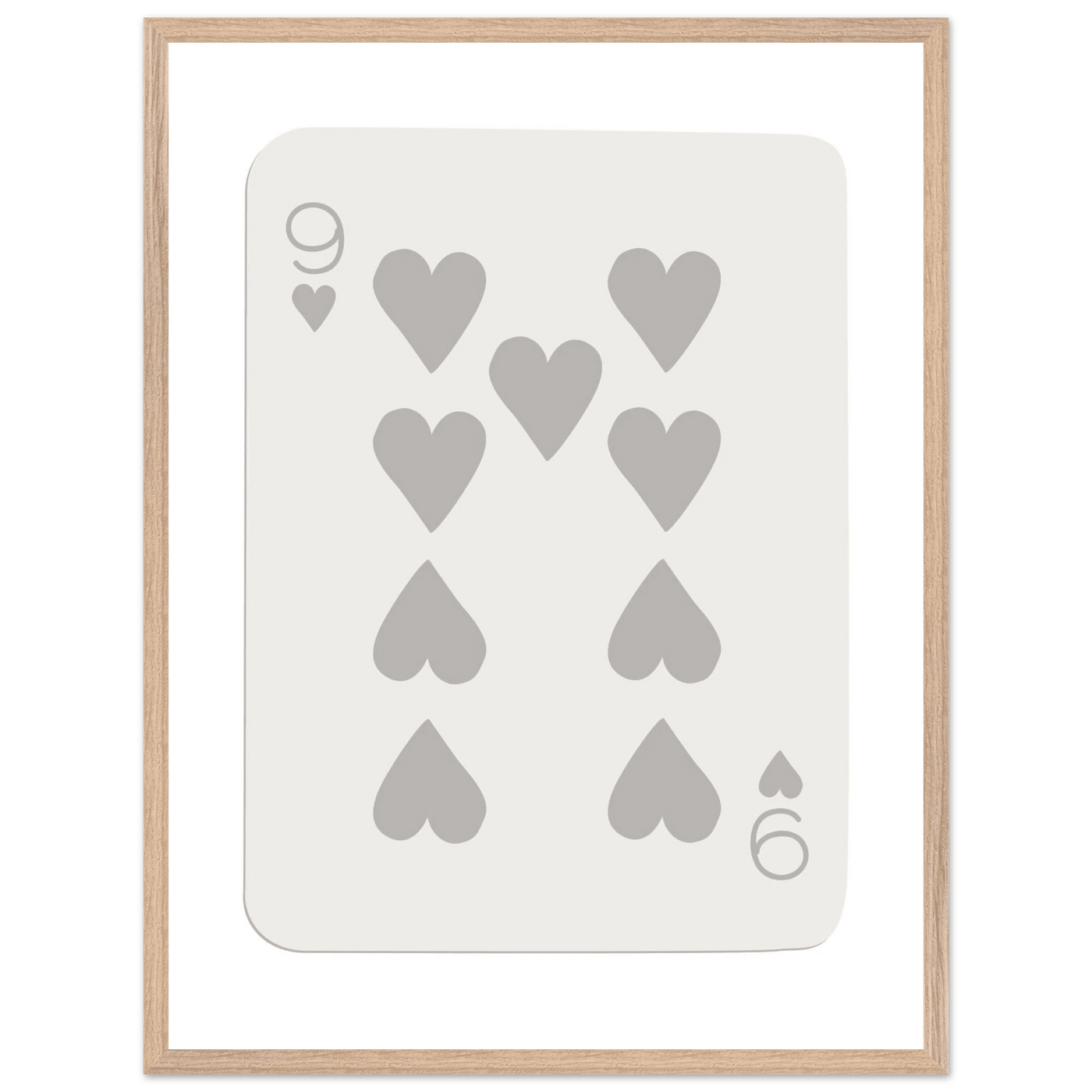 Minimalist Nine of Hearts Poker Card Print - Mounted Framed Wall Art, Eco-Friendly Wood Frame, Neutral Tones - Vibrantwalls