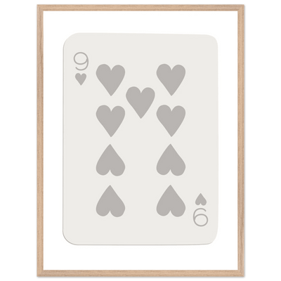 Minimalist Nine of Hearts Poker Card Print - Mounted Framed Wall Art, Eco-Friendly Wood Frame, Neutral Tones - Vibrantwalls