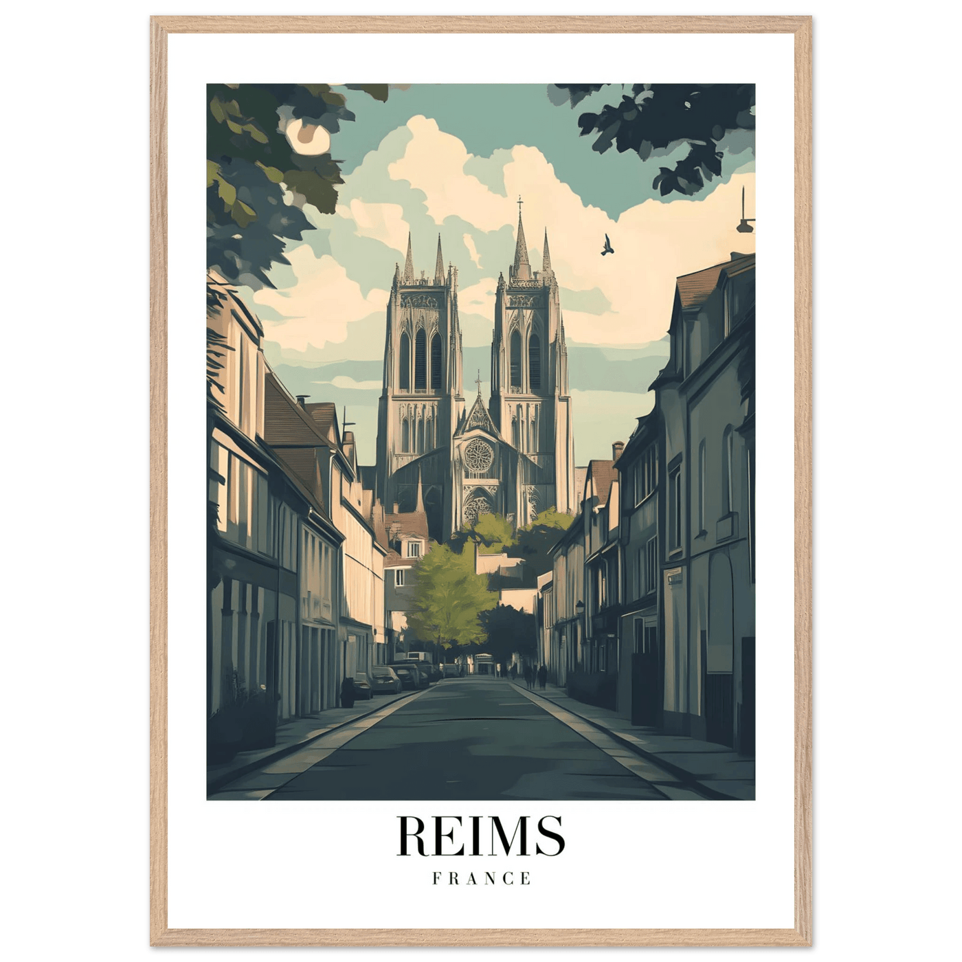 Reims France Framed Poster – Vintage Cathedral Cityscape Wall Art with Customizable Wooden Frame - Vibrantwalls