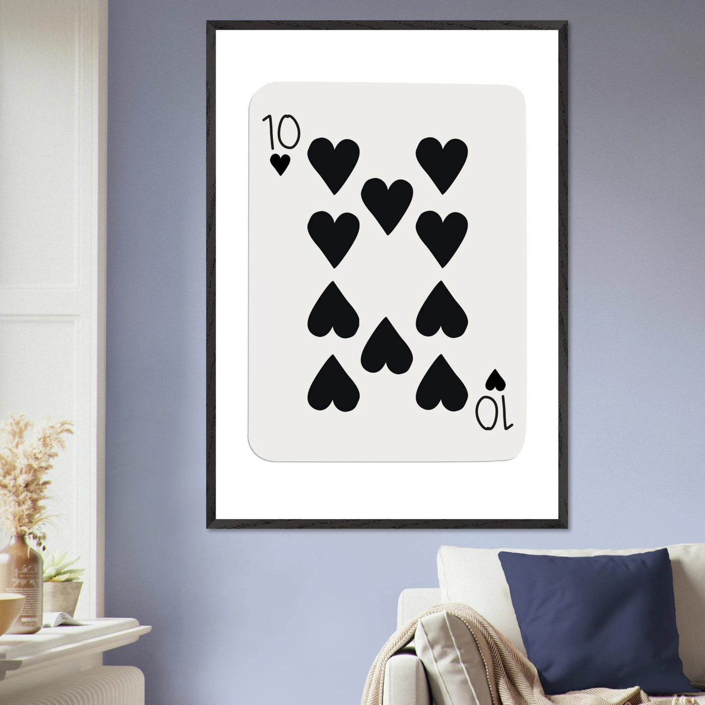 Minimalist Ten of Hearts Poker Card Print - Mounted Framed Poster Art, Eco-Friendly Wood Frame - Vibrantwalls