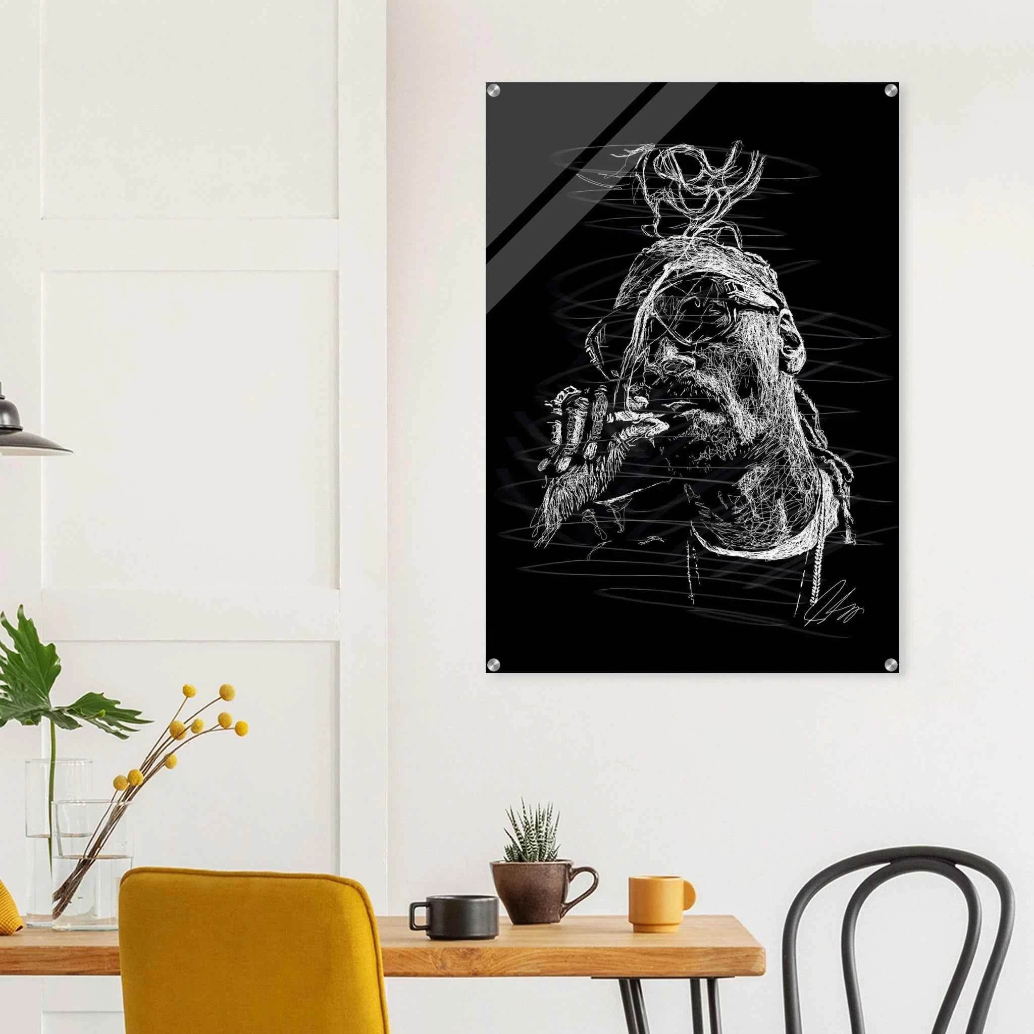 Snoop Dog Acrylic Print - Dynamic Black & White Scribble Art for Stylish Wall Decor - Vibrantwalls