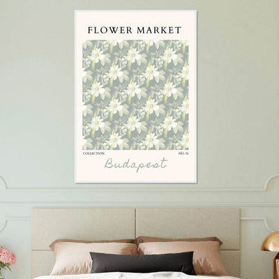 Budapest Flower Market Framed Poster – Elegant Botanical Art Print in Sage Green | Ready-to-Hang Wall Decor - Vibrantwalls