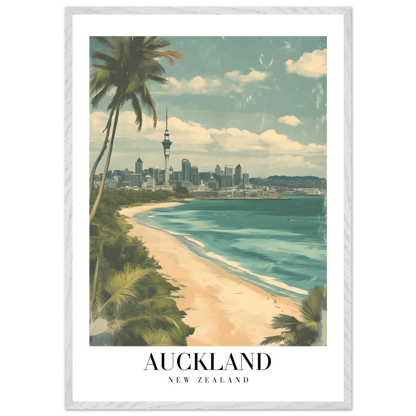 Auckland New Zealand Framed Poster – Vintage Coastal City Travel Wall Art with Wooden Frame Options - Vibrantwalls