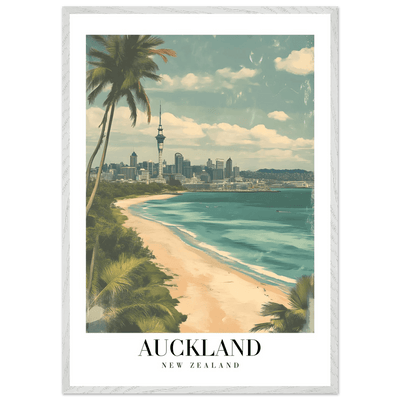 Auckland New Zealand Framed Poster – Vintage Coastal City Travel Wall Art with Wooden Frame Options - Vibrantwalls