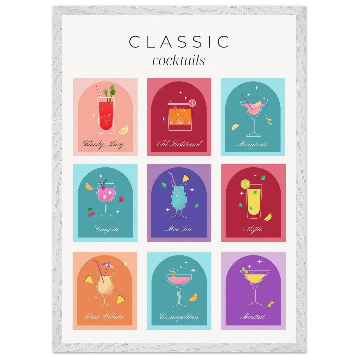 Classic Cocktails Set Nine Drink Recipes - Vibrantwalls