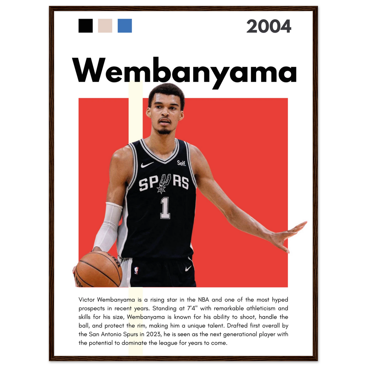 Victor Wembanyama Wemby Spurs Modern Art Print 60x80 cm 24x32″ Dark wood frame Vibrantwalls