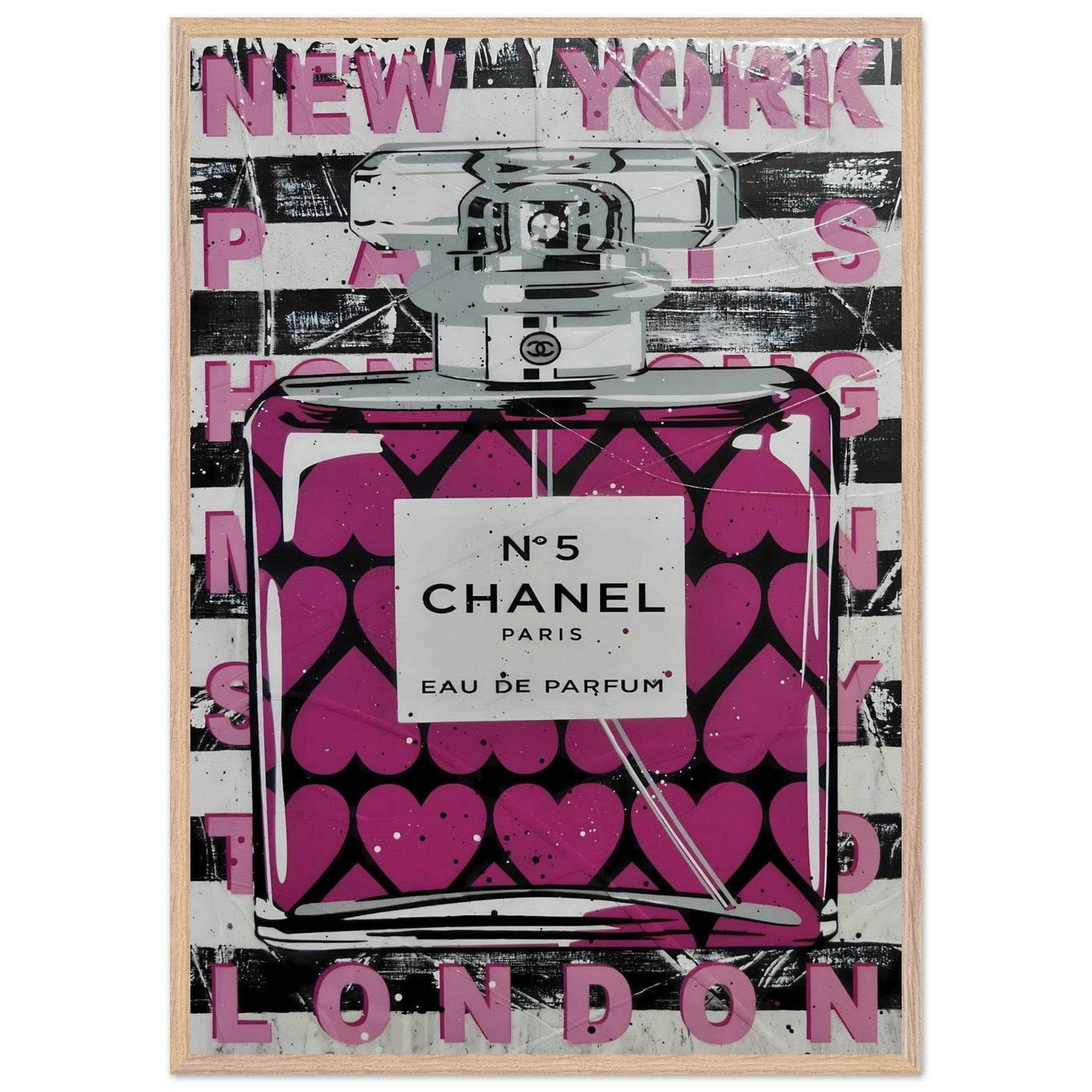 Chanel No. 5 Pink Hearts Pop Art Print in Premium Mounted Frame - Vibrantwalls
