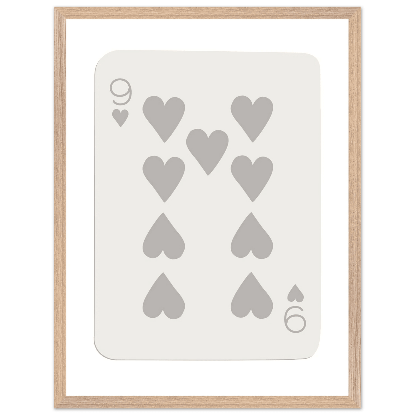 Minimalist Nine of Hearts Poker Card Print - Mounted Framed Wall Art, Eco-Friendly Wood Frame, Neutral Tones - Vibrantwalls