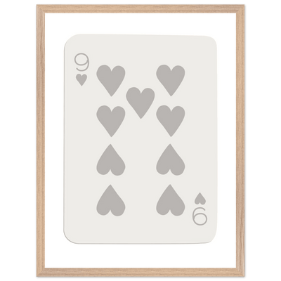 Minimalist Nine of Hearts Poker Card Print - Mounted Framed Wall Art, Eco-Friendly Wood Frame, Neutral Tones - Vibrantwalls