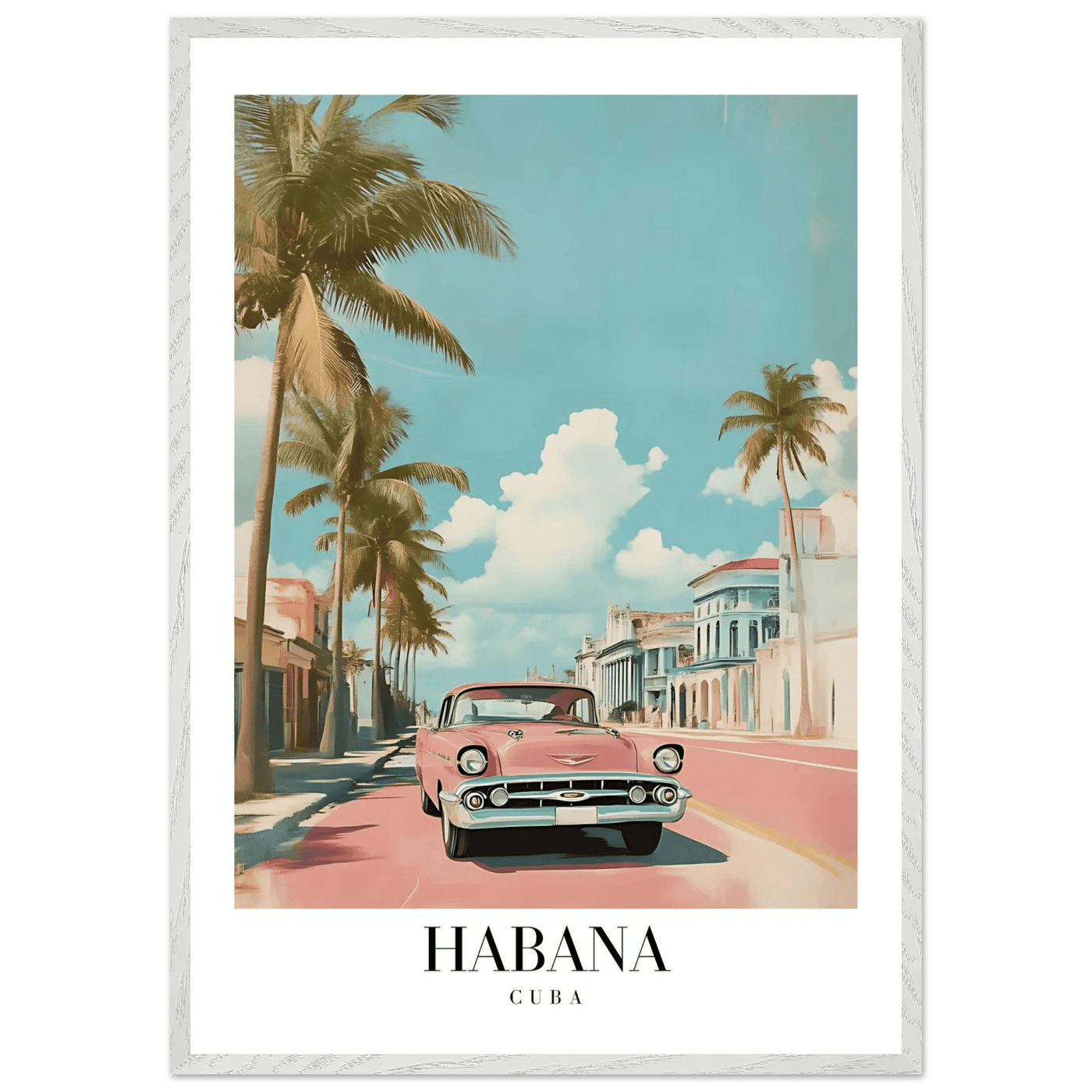 Habana Cuba Framed Poster – Vintage Pink Car Travel Art with Wooden Frame - Vibrantwalls