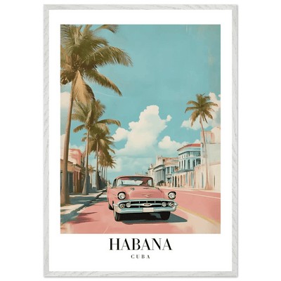 Habana Cuba Framed Poster – Vintage Pink Car Travel Art with Wooden Frame - Vibrantwalls