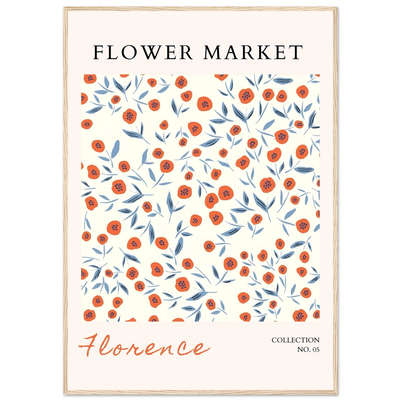 Florence Flower Market Art Print – Vibrant Orange Poppies & Blue Leaves | Framed & Ready-to-Hang Wall Art - Vibrantwalls