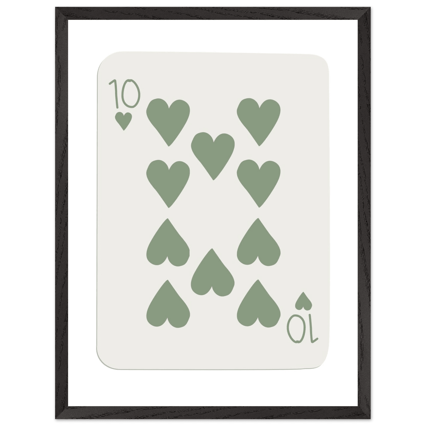Minimalist Ten of Hearts Poker Card Print - Mounted & Framed Wall Art, Eco-Friendly Wood Frame in Your Choice of Finish - Vibrantwalls