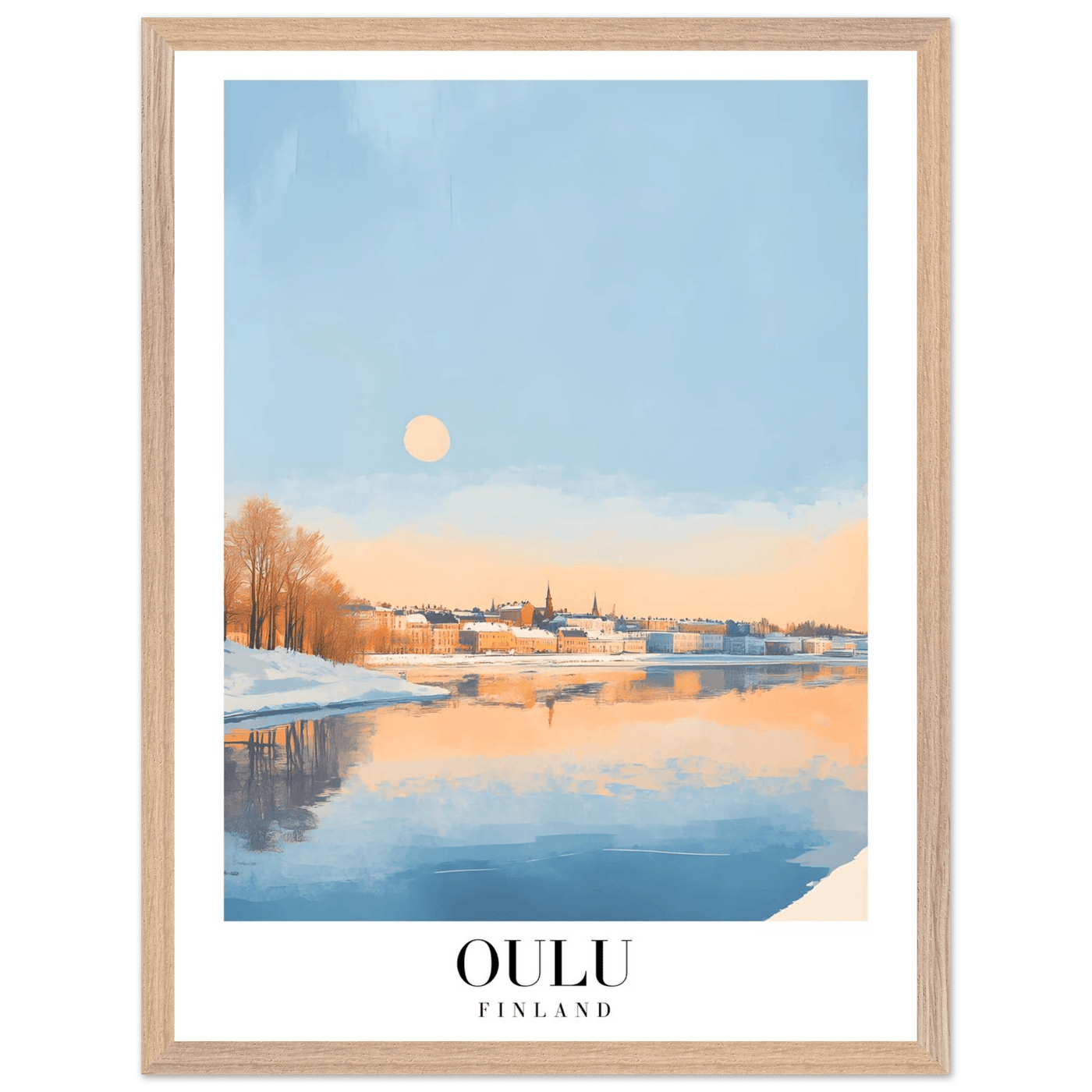 Oulu Finland Framed Poster – Serene Winter Sunset Wall Art with Wooden Frame - Vibrantwalls