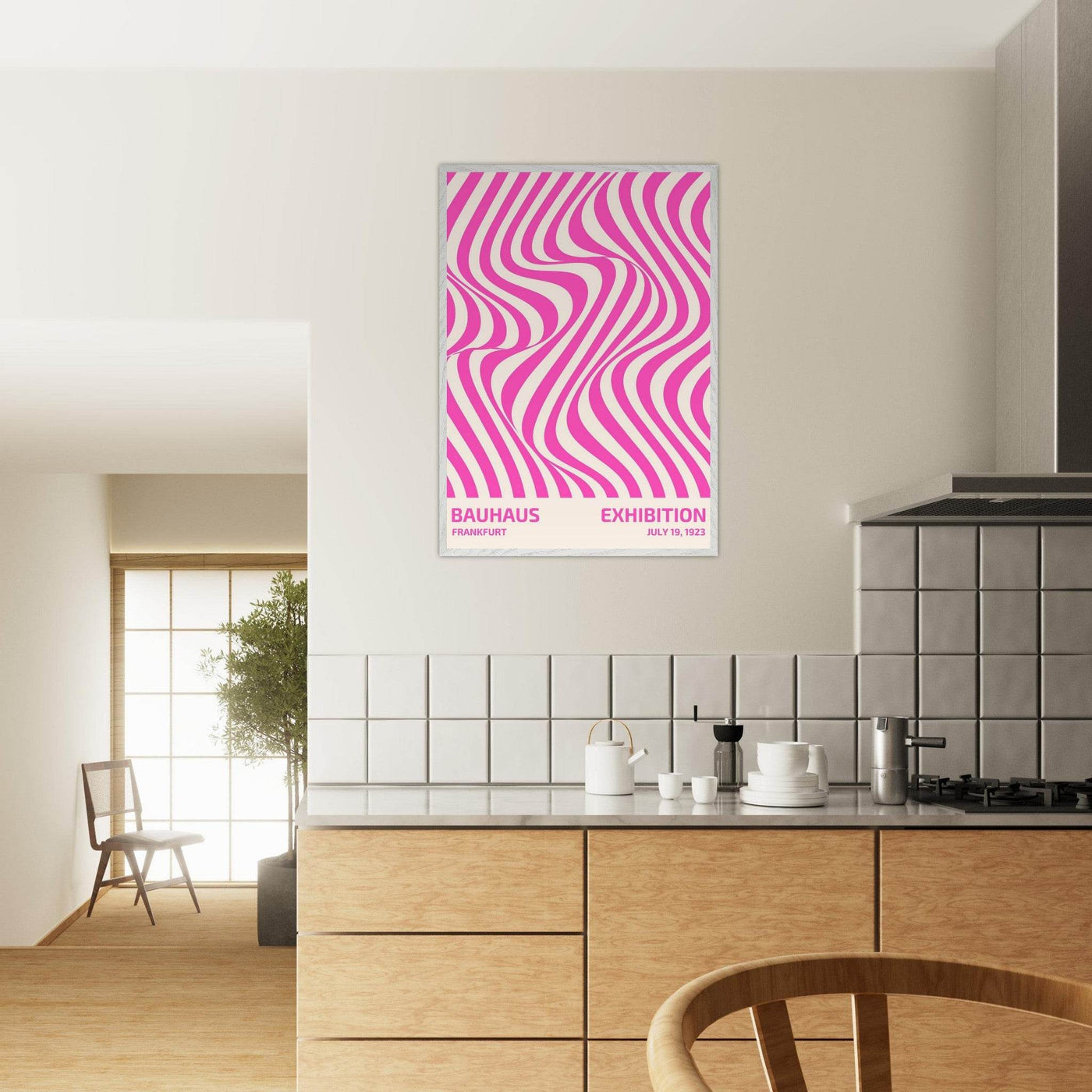 Bauhaus Pink Stripe Abstract Art Print – Modern Minimalist Framed Poster in Multiple Sizes - Vibrantwalls