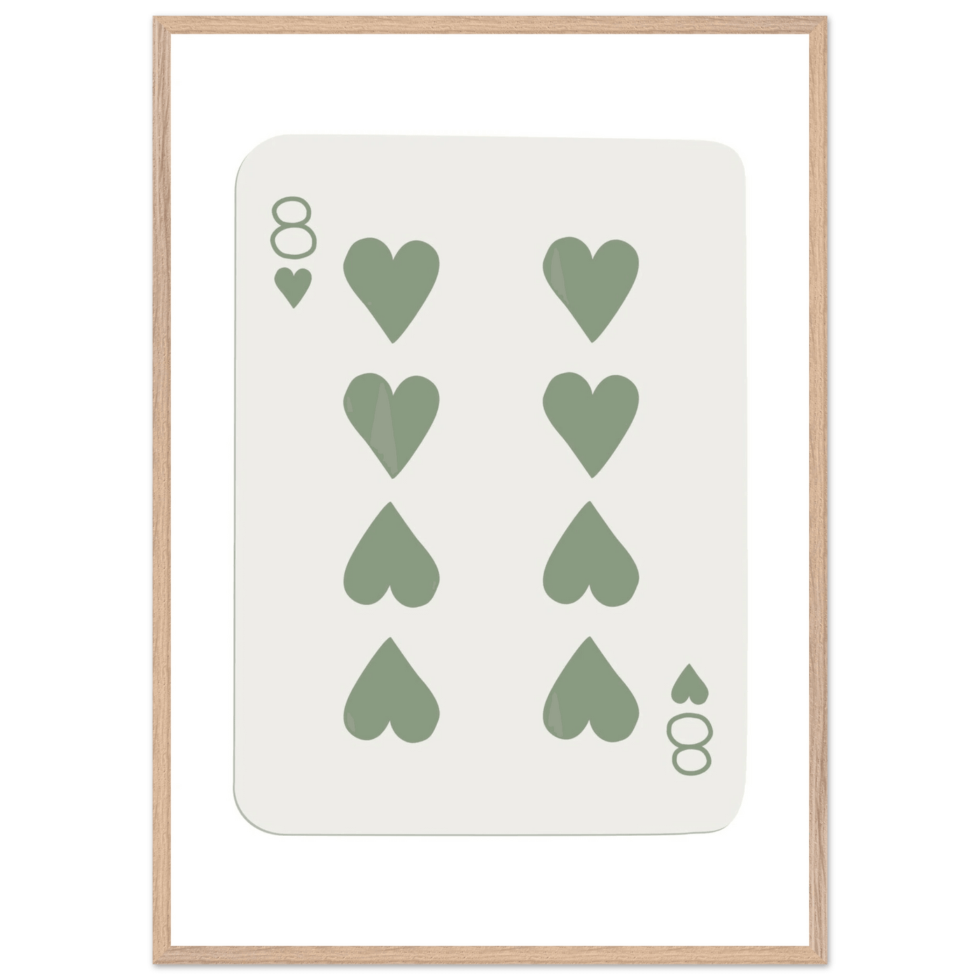 Minimalist Eight of Hearts Poker Card Print - Mounted Framed Poster Art, Eco-Friendly Wood Frame in Sage Green - Vibrantwalls