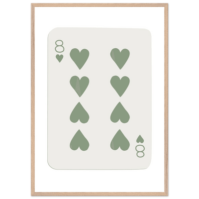 Minimalist Eight of Hearts Poker Card Print - Mounted Framed Poster Art, Eco-Friendly Wood Frame in Sage Green - Vibrantwalls