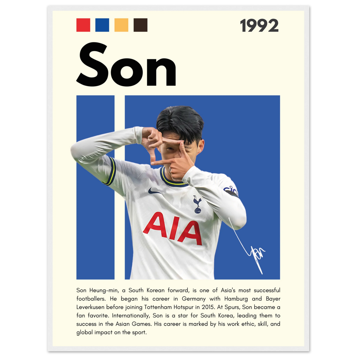 Son Heung-min Tottenham Hotspur Framed Football Poster 60x80 cm 24x32″ White frame Vibrantwalls