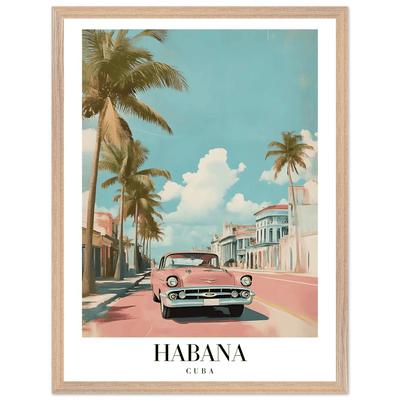 Habana Cuba Framed Poster – Vintage Pink Car Travel Art with Wooden Frame - Vibrantwalls