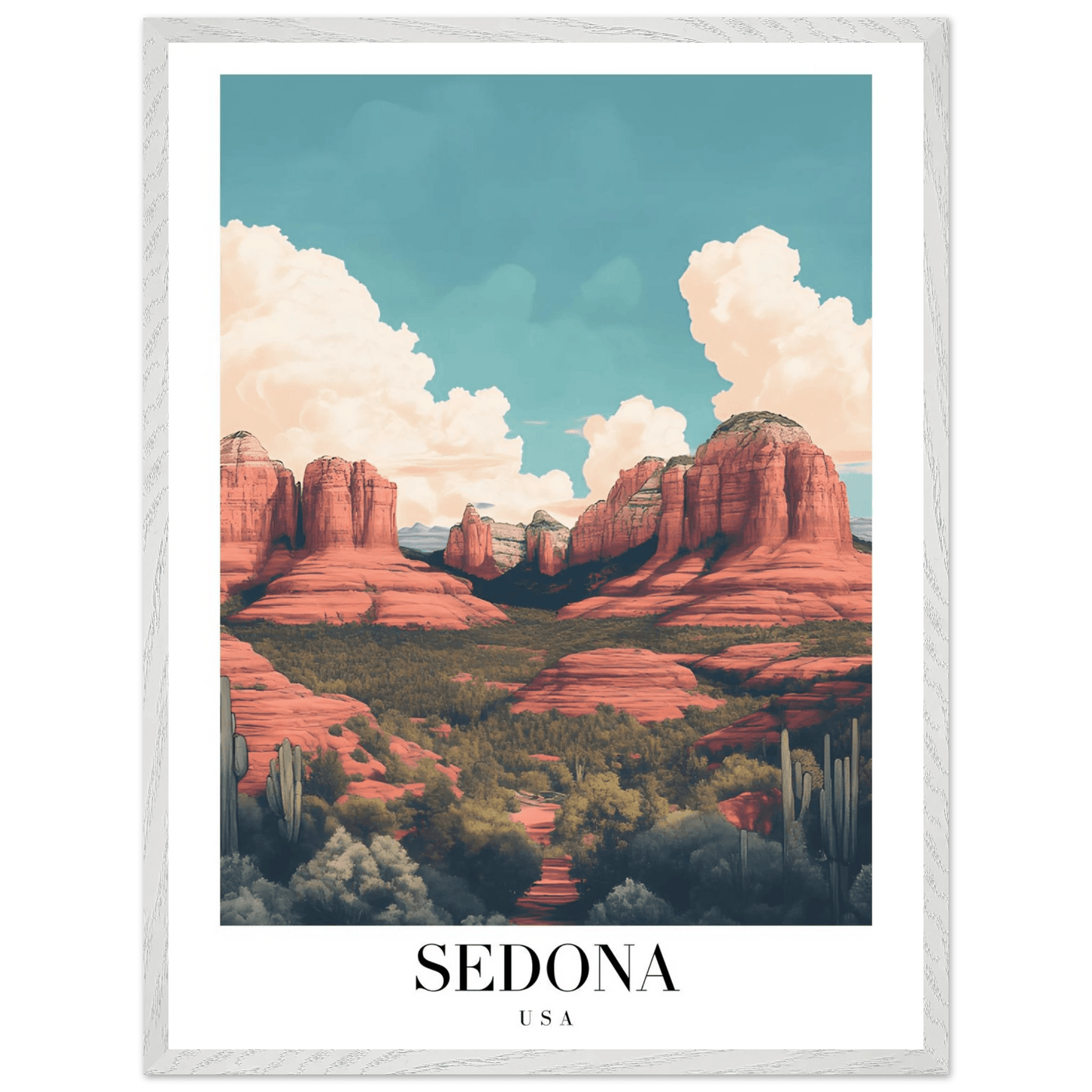 Sedona USA Framed Poster – Iconic Red Rocks Wall Art with Vintage Desert Vibes - Vibrantwalls