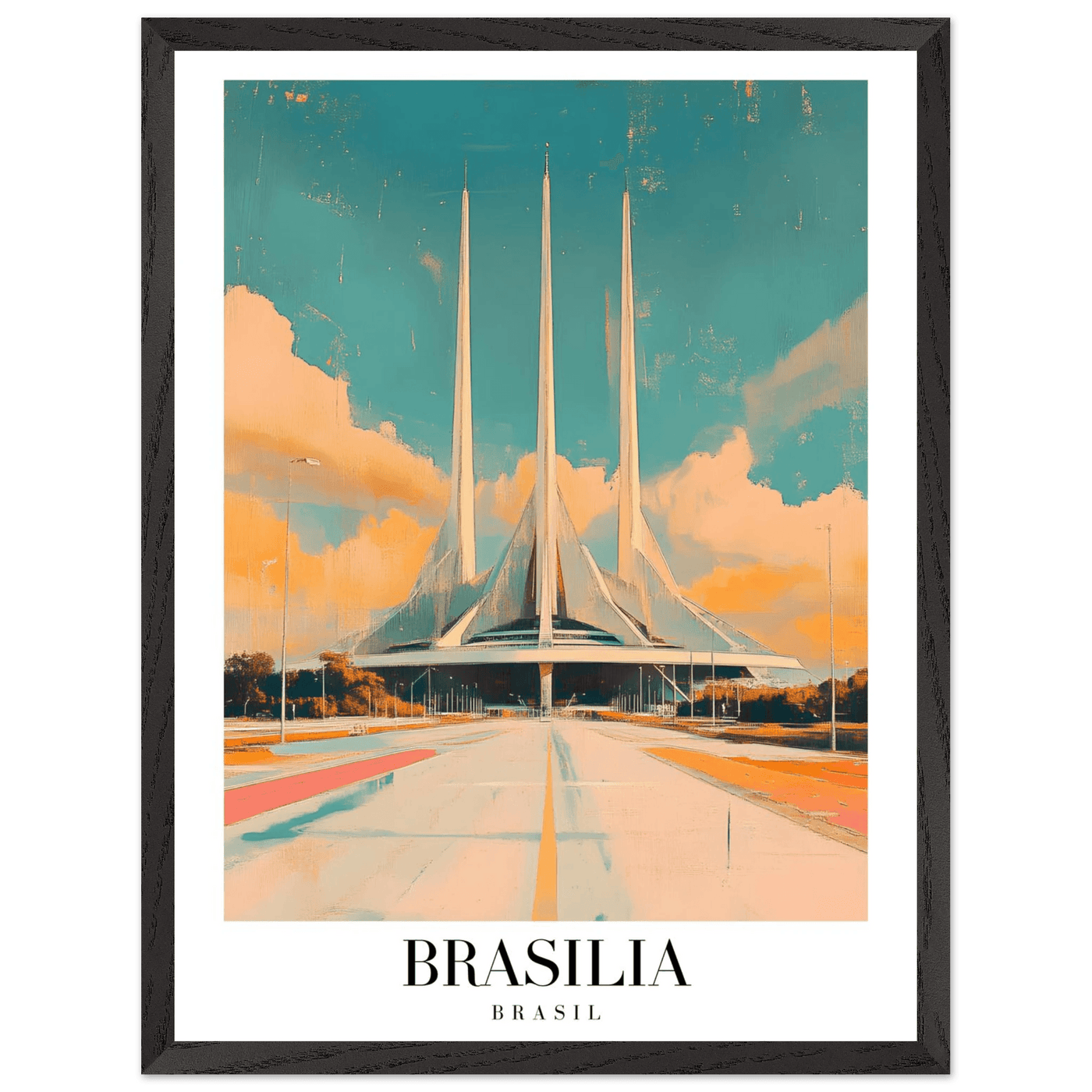 Brasília Brasil Mid-Century Modern Framed Poster – Vintage Travel Art with Wooden Frame - Vibrantwalls