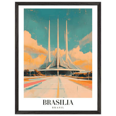Brasília Brasil Mid-Century Modern Framed Poster – Vintage Travel Art with Wooden Frame - Vibrantwalls
