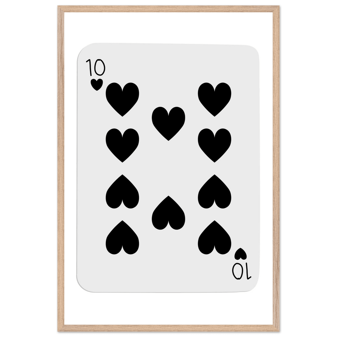 Minimalist Ten of Hearts Poker Card Print - Mounted Framed Eco-Friendly Wall Art for Game Rooms & Modern Decor - Vibrantwalls