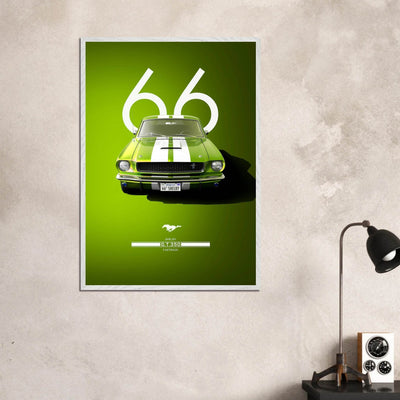1966 Shelby GT350 Fastback Poster - Iconic Green & White Racing Stripes | Premium Framed Art, Ready-to-Hang - Vibrantwalls