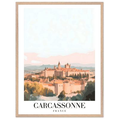 Carcassonne France Framed Poster – Vintage Travel Wall Art in Pastel Hues & Wooden Frame - Vibrantwalls