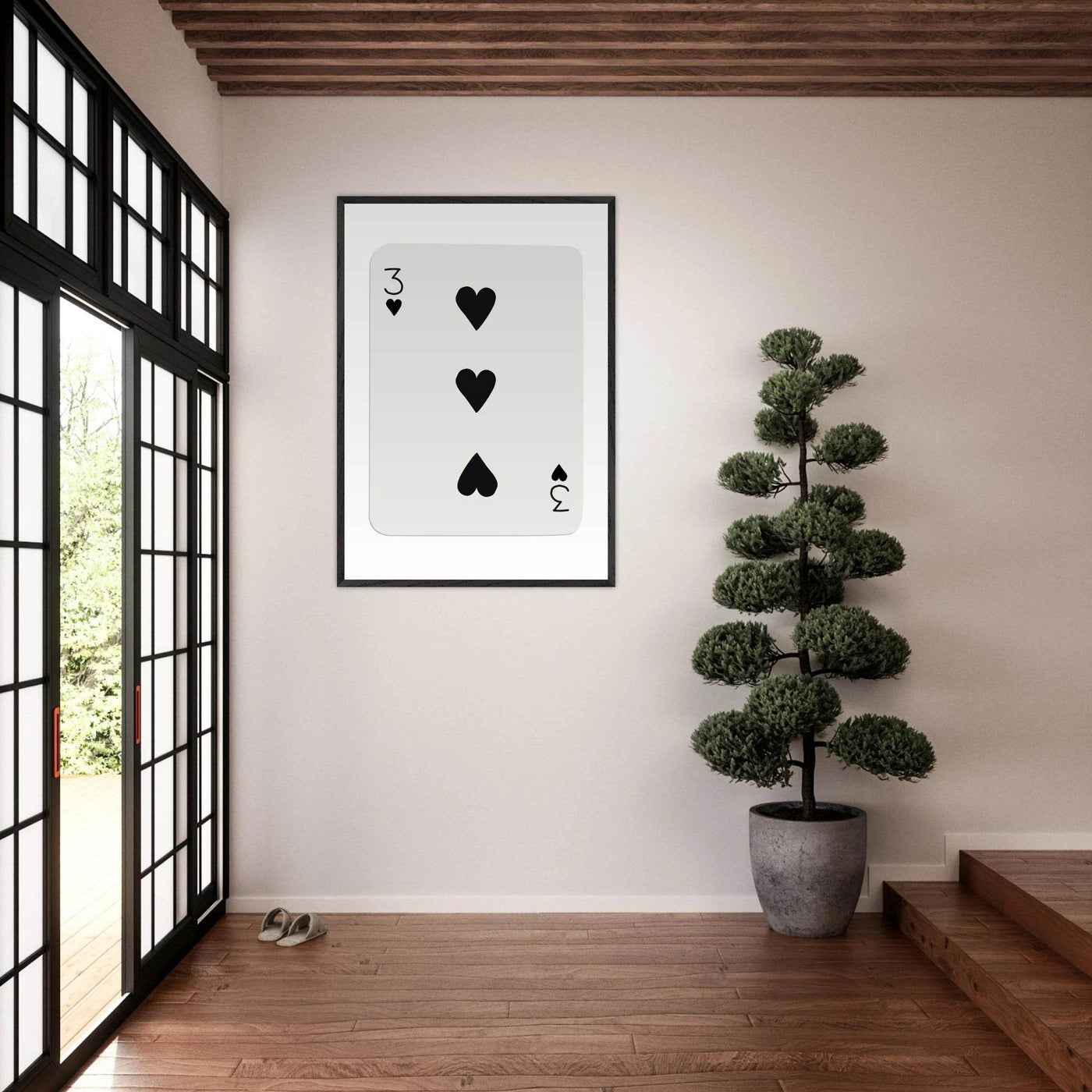 Three of Hearts Poker Card Print - Eco-Friendly Framed Poster Art, Available in Multiple Sizes & Frame Finishes - Vibrantwalls