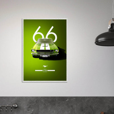 1966 Shelby GT350 Fastback Poster - Iconic Green & White Racing Stripes | Premium Framed Art, Ready-to-Hang - Vibrantwalls