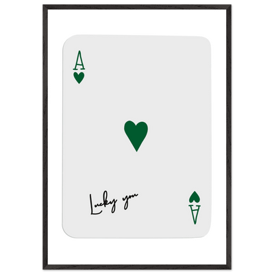 Lucky You Ace of Hearts Poker Card Art - Eco-Friendly Framed Print with Deep Green Accent - Vibrantwalls