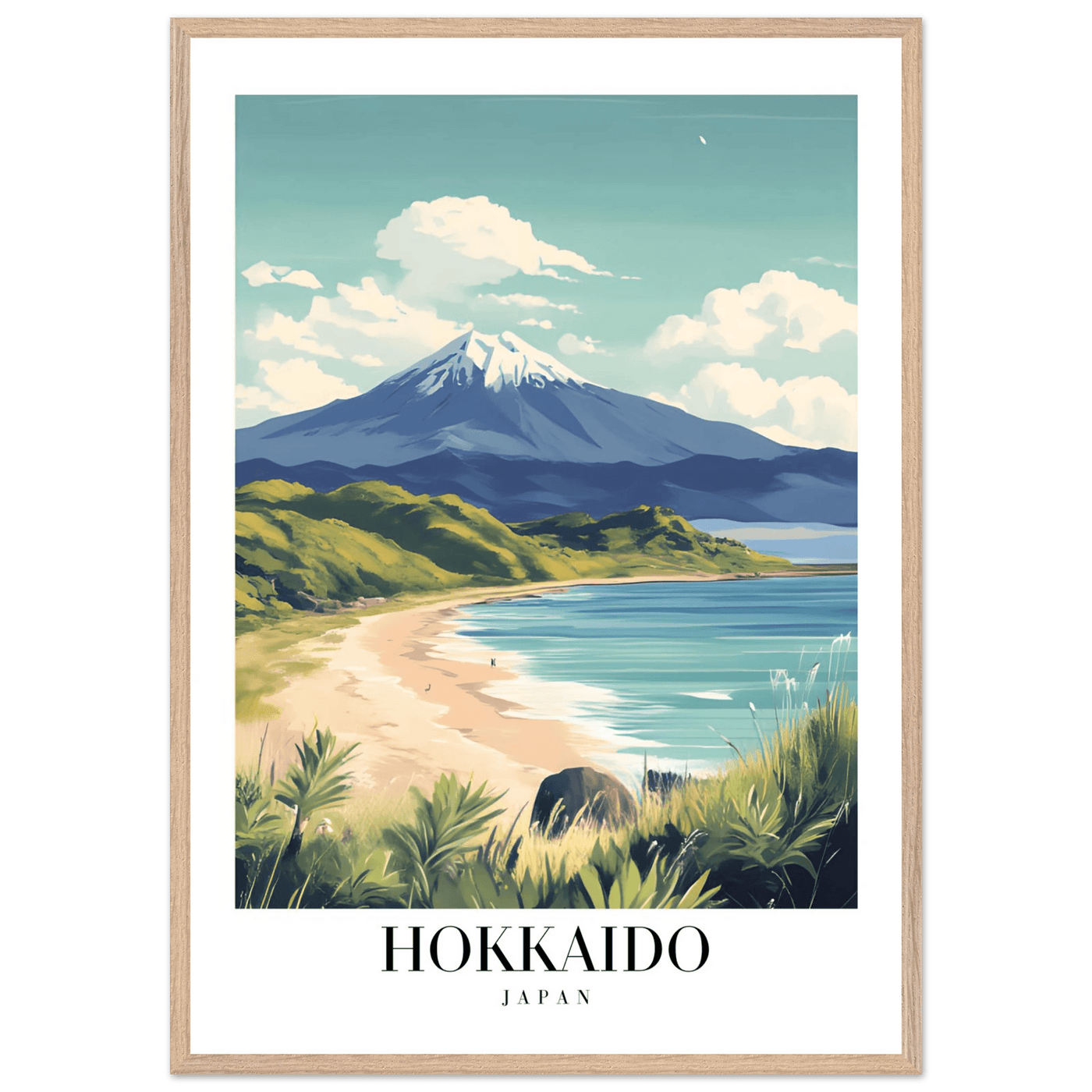 Hokkaido Japan Framed Poster – Vintage Mount Yotei Travel Wall Art with Wooden Frame - Vibrantwalls