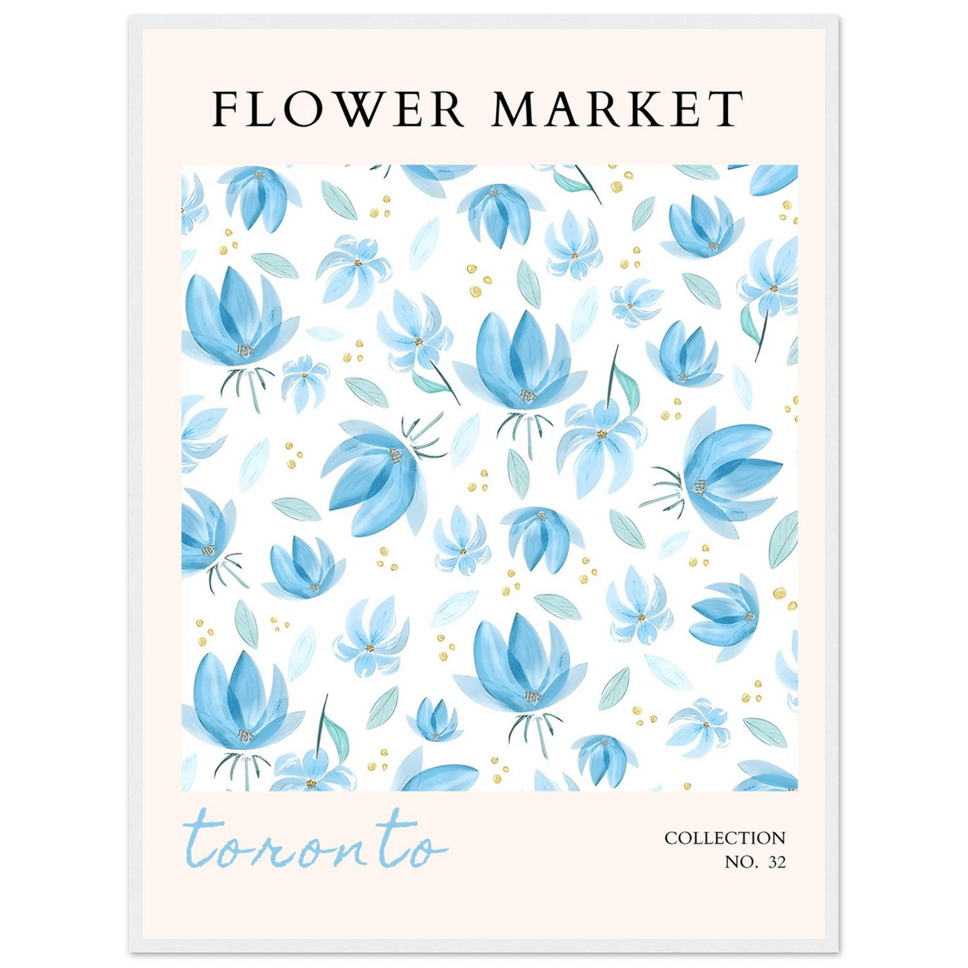 Toronto Flower Market Wall Art – Delicate Blue Floral & Gold Dot Prints | Framed & Ready-to-Hang - Vibrantwalls