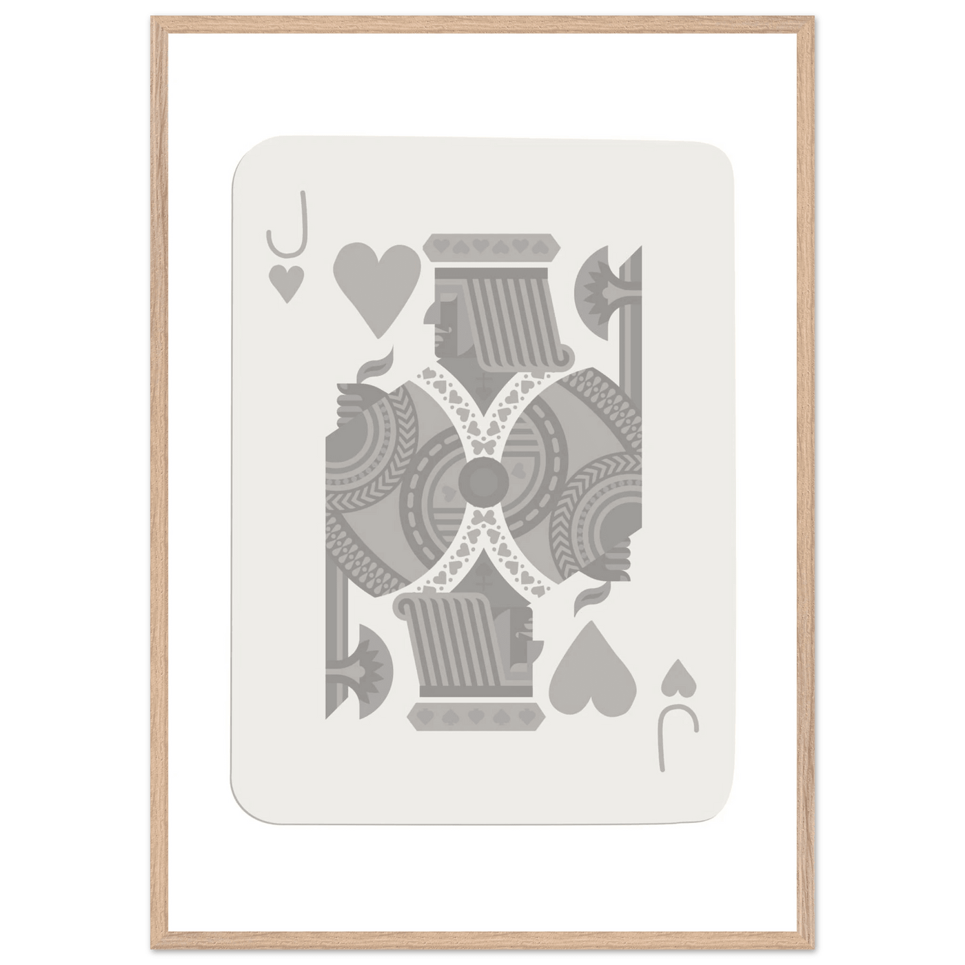 Jack of Hearts Poker Card Print - Minimalist Grey & White Art - Framed Poster, Eco-Friendly Wood - Vibrantwalls