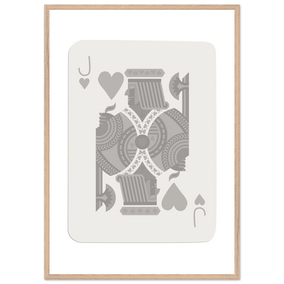 Jack of Hearts Poker Card Print - Minimalist Grey & White Art - Framed Poster, Eco-Friendly Wood - Vibrantwalls