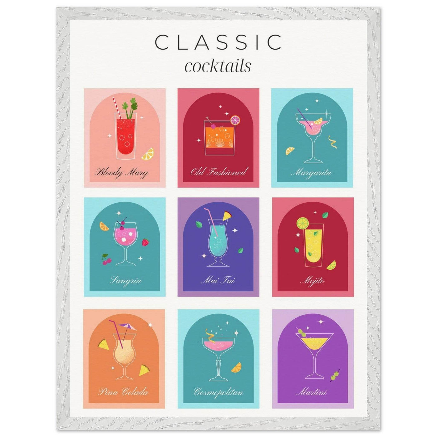 Classic Cocktails Set Nine Drink Recipes - Vibrantwalls