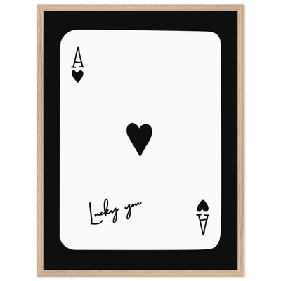 Ace of Hearts 'Lucky You' Framed Poker Card Art - Modern Black & White Print, Eco-Friendly Wood Frame - Vibrantwalls
