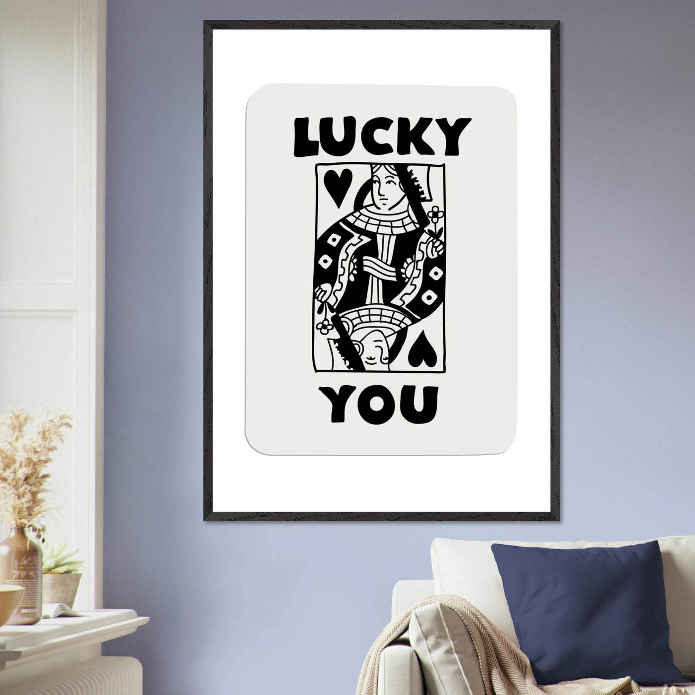 Lucky You Poker Card Queen of Hearts Art Print - Mounted Framed Poster, Eco-Friendly Wood Frame - Vibrantwalls